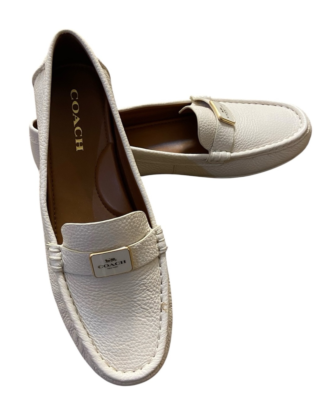 Coach off white Pebbled Leather Logo Bit Loafers Sz 9 - Picture 5 of 9